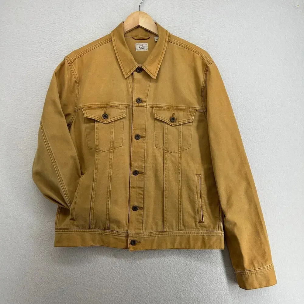 J.CREW Jacket Mens L Garment-Dyed Duck Canvas Trucker Stretch Cotton Mustard